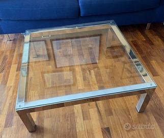 Tavolino vintage in vetro e acciaio