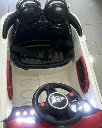 Mini cooper a batteria 12 v bianca con bande rosse
