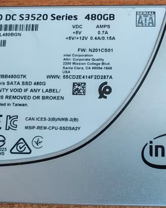 Hard Disk Intel SSD DC S3520 Series 480 GB, SATA 6