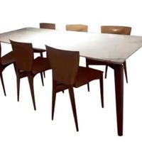 Set tavolo e 6 sedie in marmo legno e cuoio
