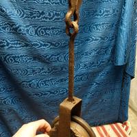 antica puleggia carrucola forgiata a mano legno 