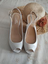 Sandali con zeppa in sughero bianchi da donna