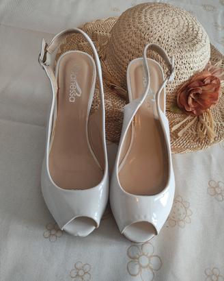 Sandali con zeppa in sughero bianchi da donna