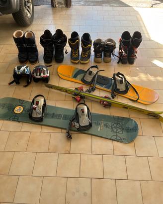 Snowboard, sci, scarponi da snowboard