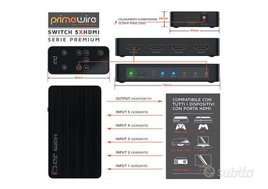 Switch commutatore HDMI a 5 porte UHD +telecomando