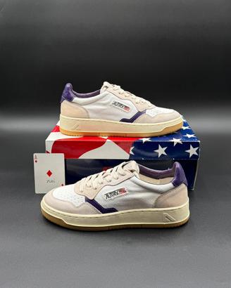 Autry medalist in pelle bianca e viola, beige 39