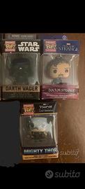 3 portachiavi funko pop star wars e Marvel