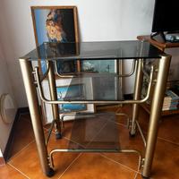 Carrellino/tavolino in vetro e metallo con ruote