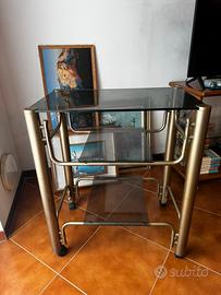 Carrellino/tavolino in vetro e metallo con ruote