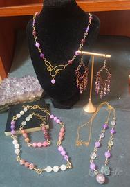 set 3 collane, bracciale,orecchini,pietre