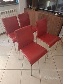 Set 4 sedie moderne rosse in ecopelle e metallo