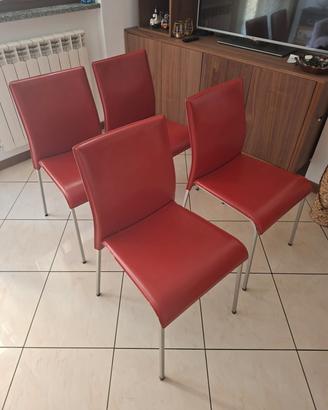 Set 4 sedie moderne rosse in ecopelle e metallo
