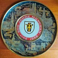 Raro Piatto Monaco di Baviera ottone inciso vintag