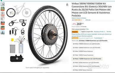 Viribus 500W/1000W/1500W Kit Conversione Bici Elettrica 36V/48V con Ruota  da 26/28 Pollici Set Motore del Mozzo con LCD Sensore di Assistenza Pedalata