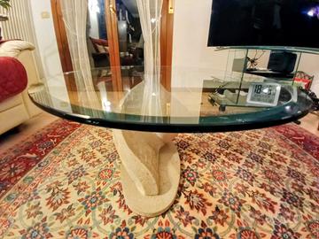 Tavolino in cristallo e pietra