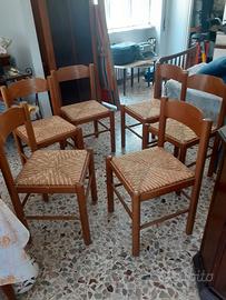 6 sedie di legno impagliate 