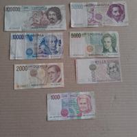 Lotto sette banconote vecchie lire pre euro. 