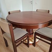 Tavolo rotondo vintage anni ‘80 in legno + sedie