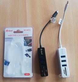 2 Adattatori NUOVI HUB type -C- a 3 porte