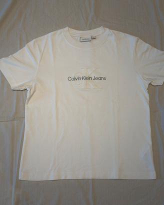 Maglietta Calvin Klein Bianca Logo Ricamato Tg. M