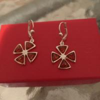 Orecchini pendenti quadrifoglio, argento e ambra