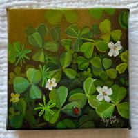 Coccinella su prato di trifogli - Dipinto a olio