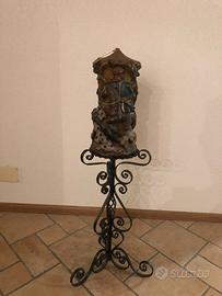 Candela Artistica con Supporto in Ferro Battuto
