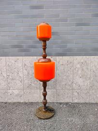 Lampada pavimento vintage anni 50/60 vetro e legno