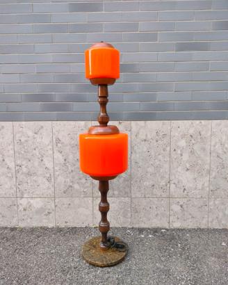 Lampada pavimento vintage anni 50/60 vetro e legno
