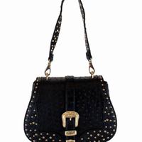 Borsa media, tracolla, Roccobarocco, nero,borchie