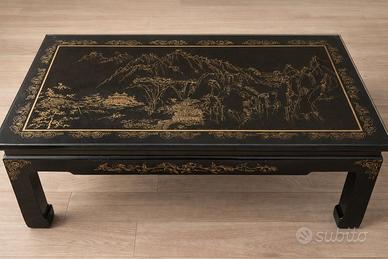 Tavolino da salotto vintage stile cinese con vetro