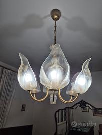 Lampadario in ottone e vetro di Murano
