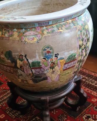 Vaso in Ceramica Cinese più sottovaso in legno