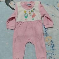 Completo salopette in cotone rosa e bianco