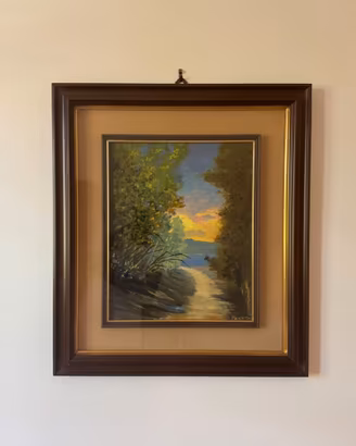 Dipinto Olio Su Tela Magliozzi Paesaggio Tramonto