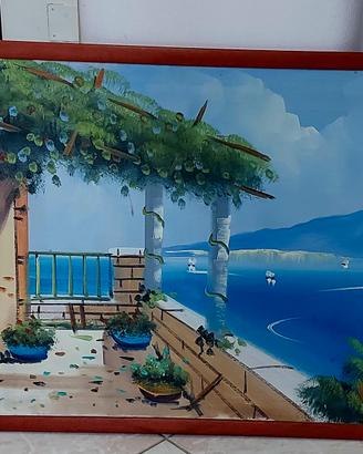 Quadro con paesaggio di Napoli dipinto a mano.