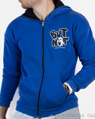 Felpa Butnot Zip e Cappuccio Blu con Maxi Stampa