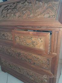 Secretaire cinese intarsiato a mano 
