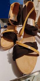 sandalo pelle, tessuto 