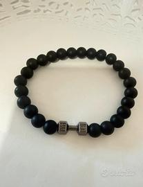 Bracciale uomo con perline nere e manubrio