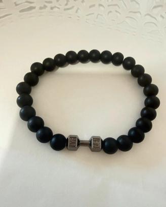 Bracciale uomo con perline nere e manubrio