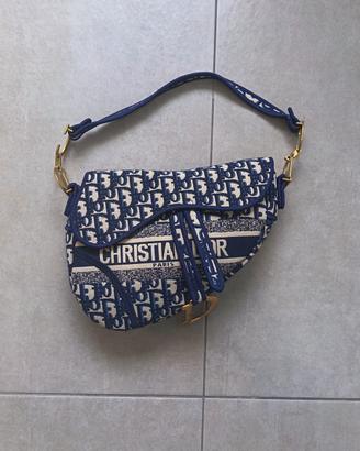 Borsa Dior Saddle - Tessuto Jacquard Oblique Blu