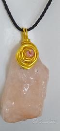 Collana Calcite Rosa "Cuore Grezzo" - Pendente Art