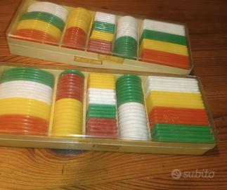 Coppia scatole fiches colorate da gioco anni'60/70