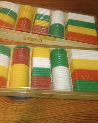 Coppia scatole fiches colorate da gioco anni'60/70