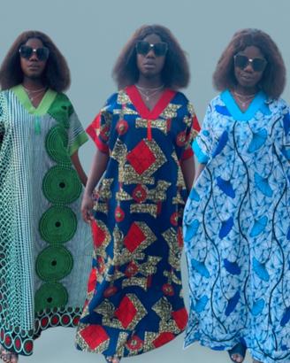 Kaftan Elegante – Rosso, Verde e Blu  Taglia Unica