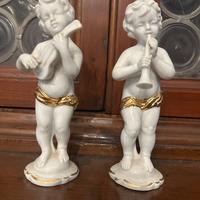 Coppia Angioletti Musicanti Porcellana Oro