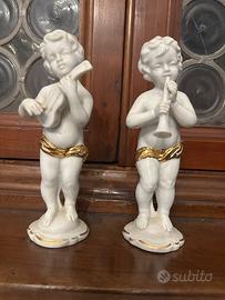 Coppia Angioletti Musicanti Porcellana Oro