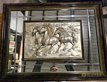 Quadro opera d'arte scultura cavalli in argento