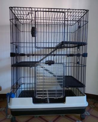 PawHut Gabbia a 3 Piani in Metallo con Vassoio